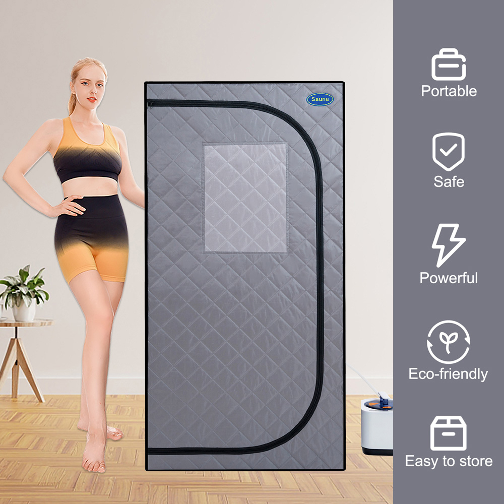 1-Person Indoor Full Size Grey Portable Steam Sauna Tent with Steam Generator and Foldable Chair